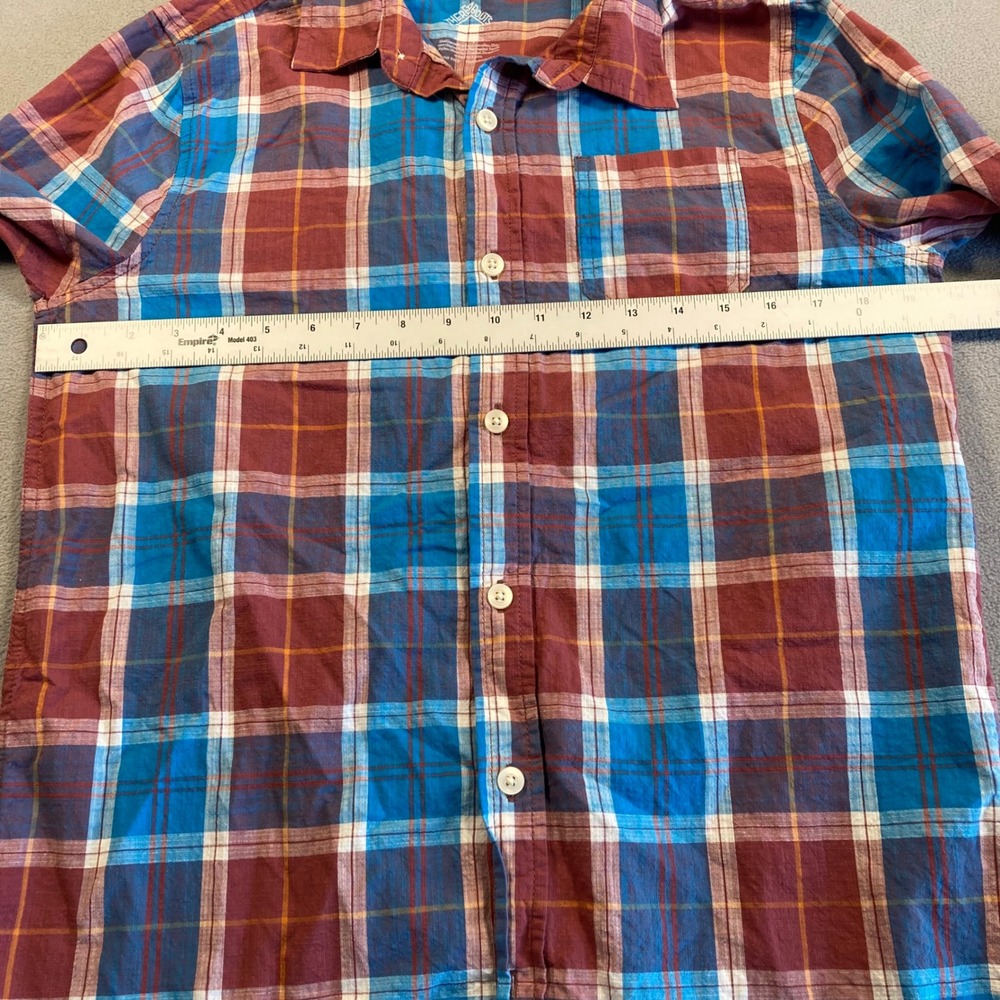 Thereabouts Button-Down Shirt Boys Extra Large Blue Maroon Plaid No Stretch - Picture 2 of 9